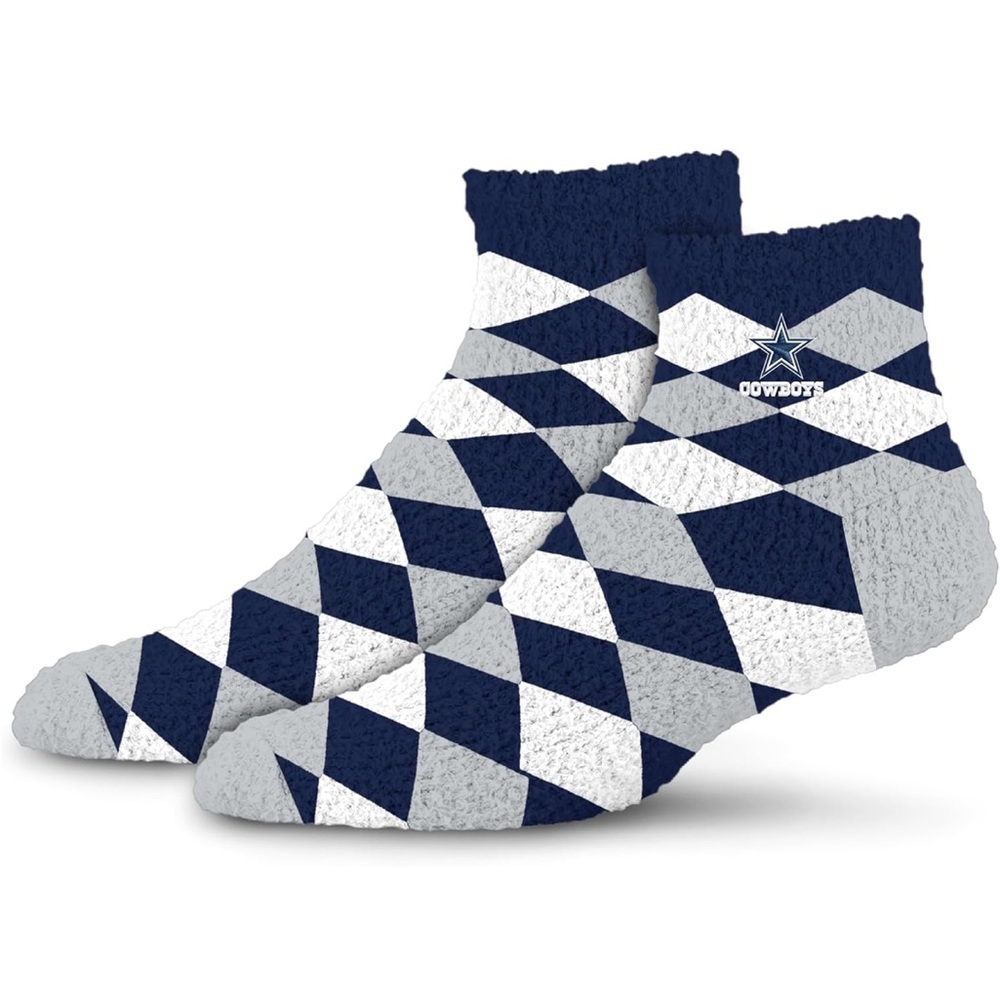 Dallas Cowboys For Bare Feet Navy and White Argyle Women’s Socks Fuzzy socks